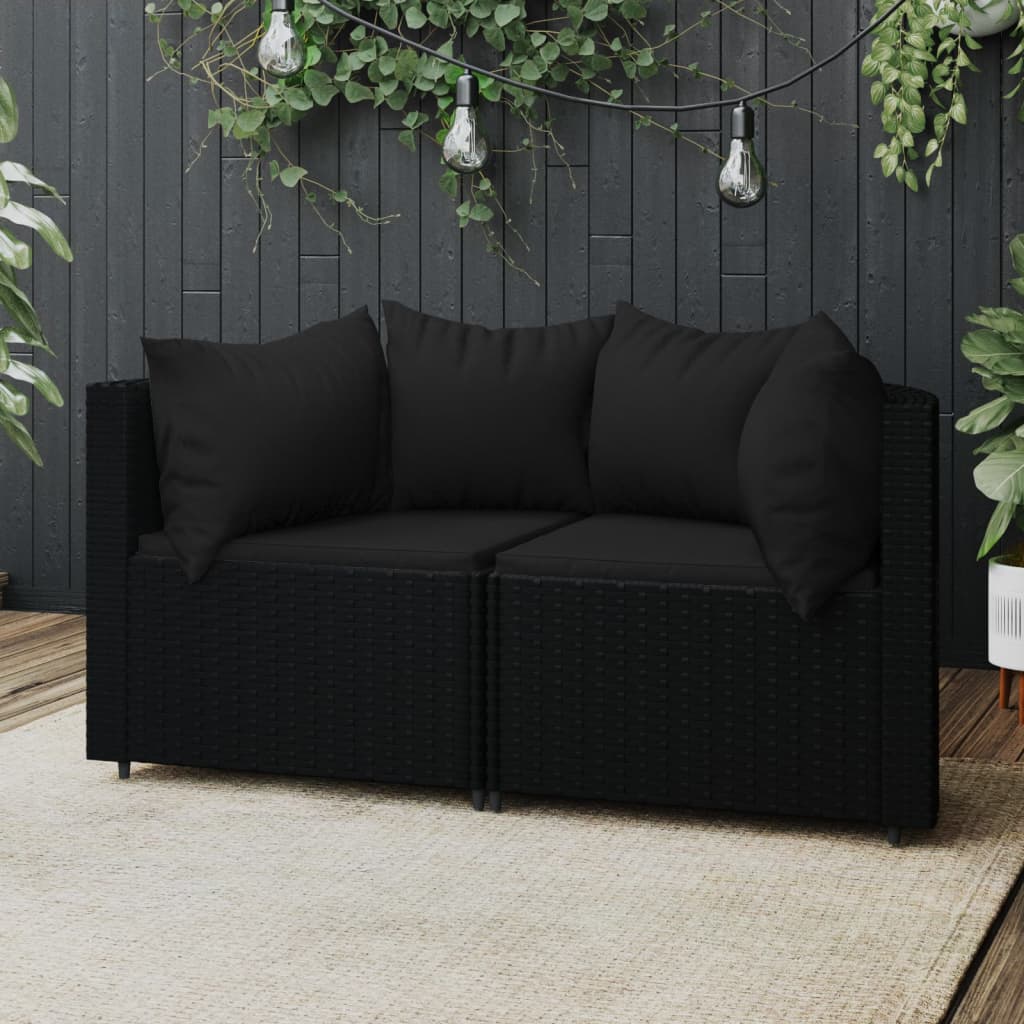 Divani Angolari da Giardino con Cuscini 2pz in Polyrattan Nero 319790