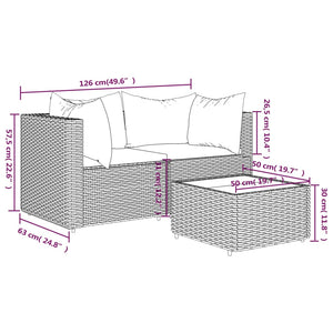 Set Divani da Giardino 3 pz con Cuscini Nero in Polyrattan 319795