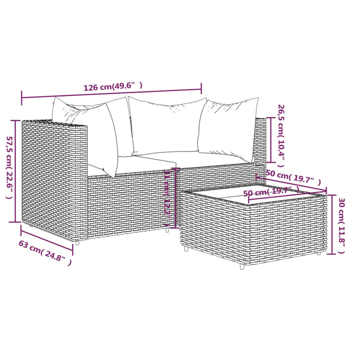 Set Divani da Giardino 3 pz con Cuscini Nero in Polyrattan 319795