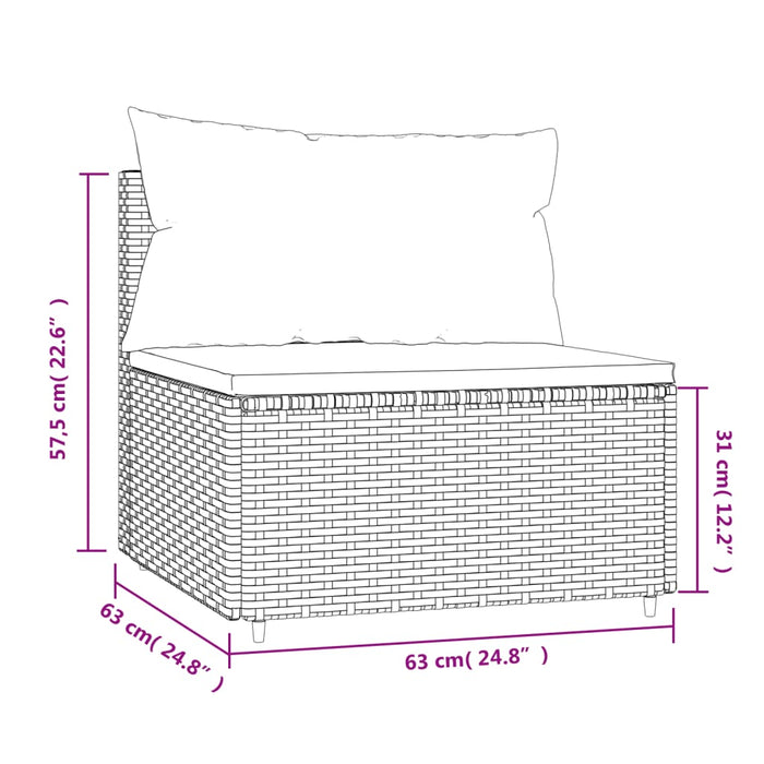 Divano Centrale da Giardino con Cuscini in Polyrattan Nero 319801