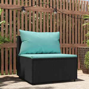 Divano Centrale da Giardino con Cuscini in Polyrattan Nero 319801