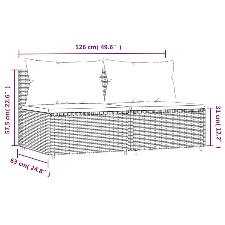 Divani Centrali da Giardino con Cuscini 2pz in Polyrattan Nero 319802