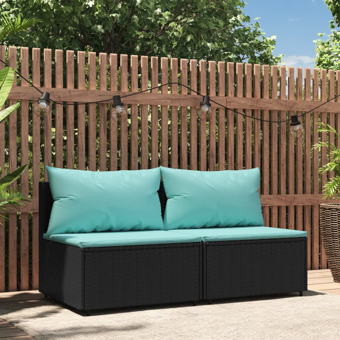 Divani Centrali da Giardino con Cuscini 2pz in Polyrattan Nero 319802