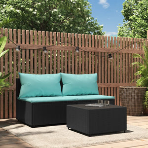 Set Divani da Giardino 3 pz con Cuscini Nero in Polyrattancod mxl 82193