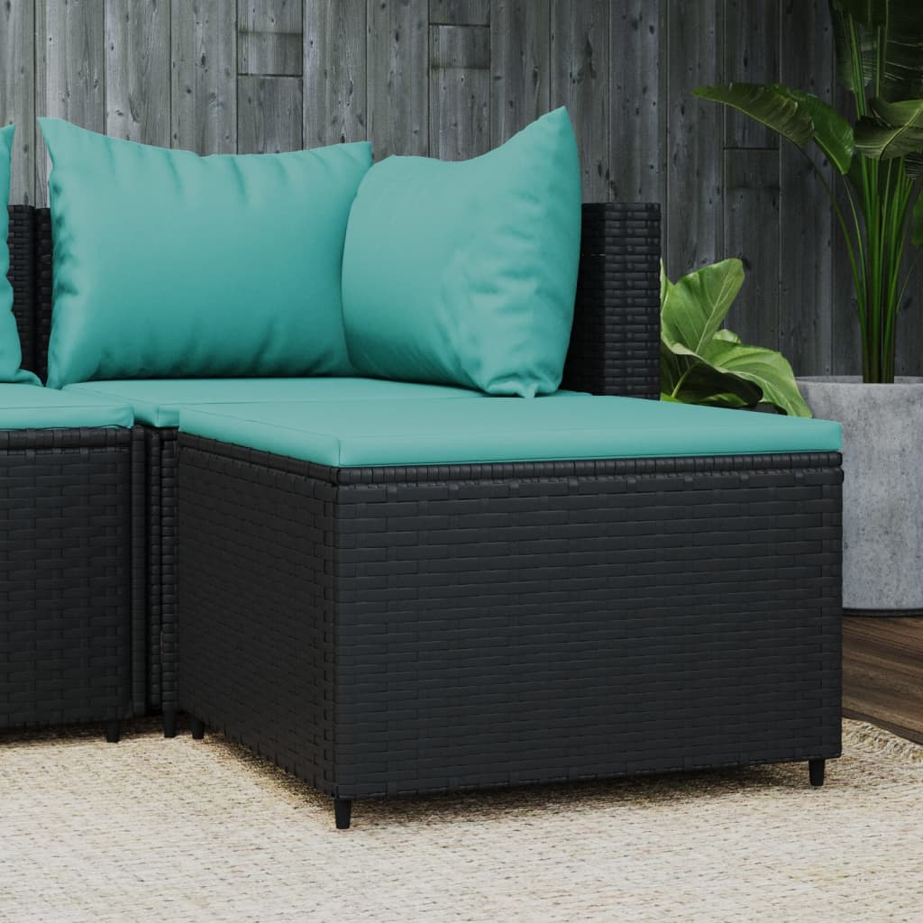 Poggiapiedi da Giardino con Cuscino in Polyrattan Nero 319804