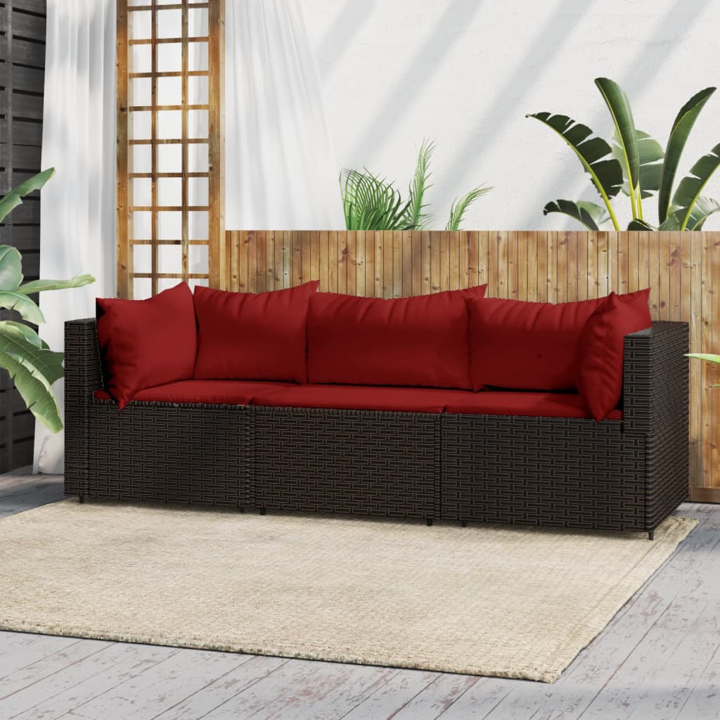 Set Mobili da Giardino 3 pz con Cuscini in Polyrattan Marrone 319814