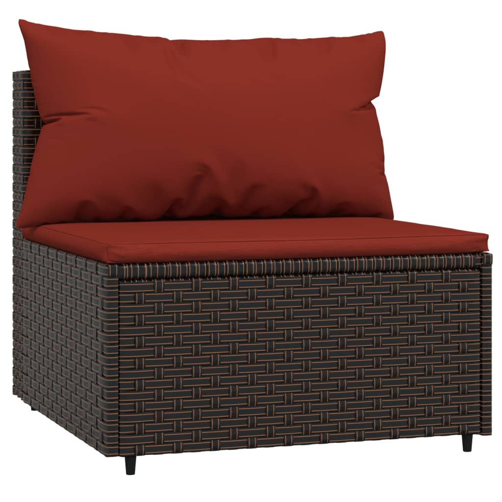 Divano Centrale da Giardino con Cuscini in Polyrattan Marronecod mxl 70533