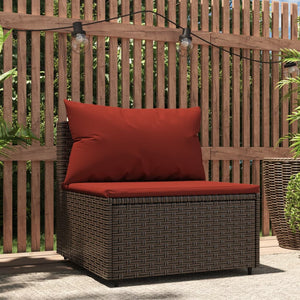 Divano Centrale da Giardino con Cuscini in Polyrattan Marronecod mxl 70533