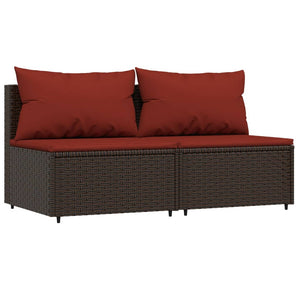 Divani Centrali da Giardino con Cuscini 2pz Polyrattan Marrone 319818