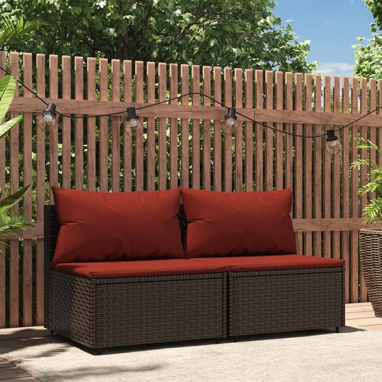 Divani Centrali da Giardino con Cuscini 2pz Polyrattan Marrone 319818