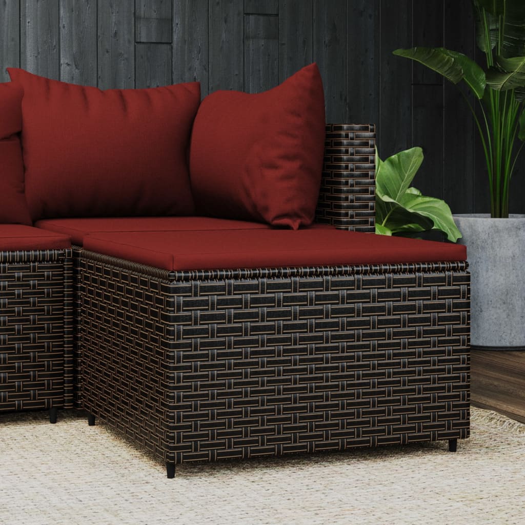 Poggiapiedi da Giardino con Cuscino in Polyrattan Marronecod mxl 82205