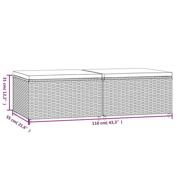 Poggiapiedi da Giardino con Cuscini 2 pz in Polyrattan Marrone 319821