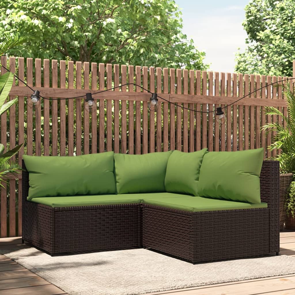 Set Mobili da Giardino 3 pz con Cuscini in Polyrattan Marrone 319828