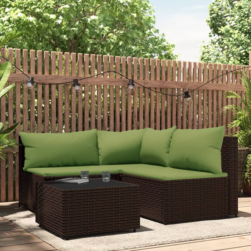 Set Mobili da Giardino 4 pz con Cuscini in Polyrattan Marrone 319829