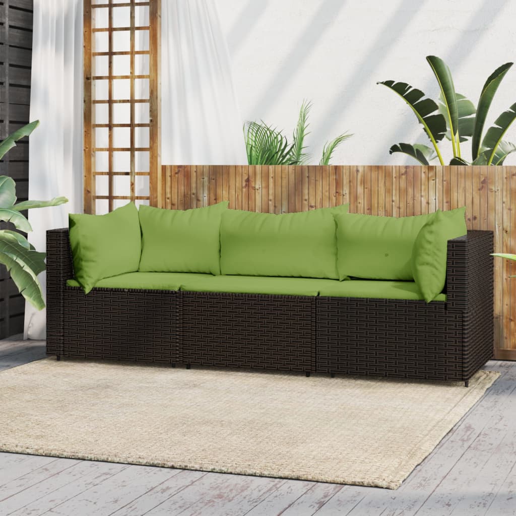 Set Mobili da Giardino 3 pz con Cuscini in Polyrattan Marrone 319830