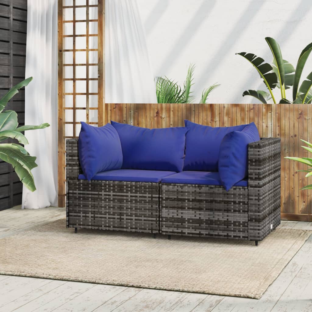 Divani Angolari da Giardino con Cuscini 2pz Polyrattan Grigio 319842