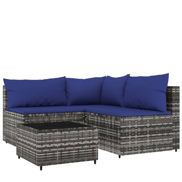 Set Divani da Giardino 4 pz con Cuscini in Polyrattan Grigiocod mxl 130068