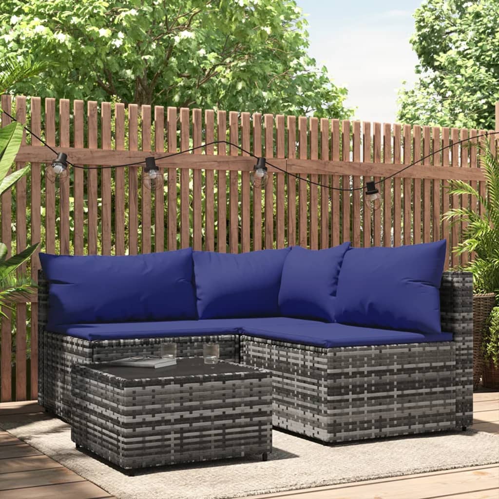 Set Divani da Giardino 4 pz con Cuscini in Polyrattan Grigiocod mxl 130068