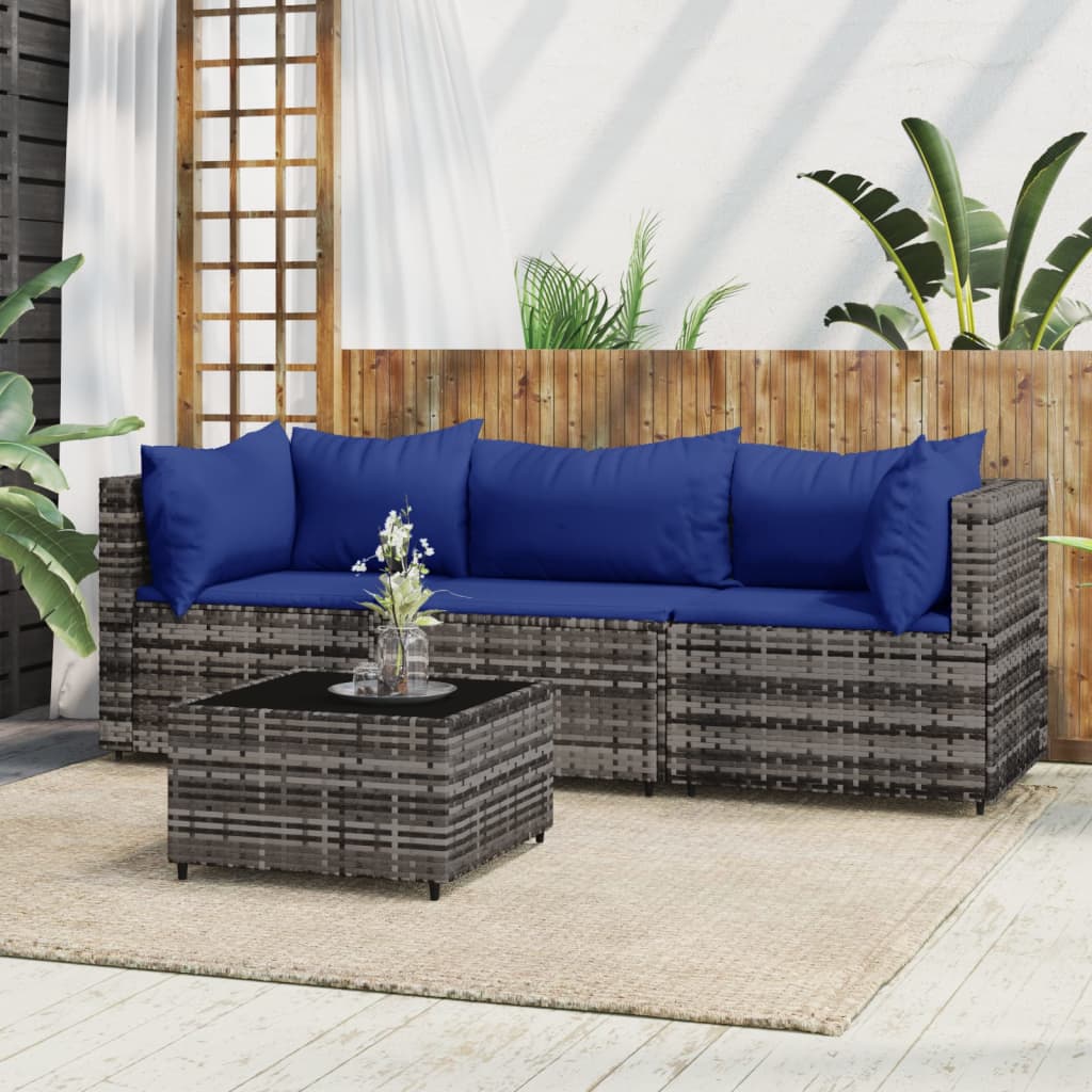 Set Divani da Giardino 4 pz con Cuscini in Polyrattan Grigiocod mxl 130078