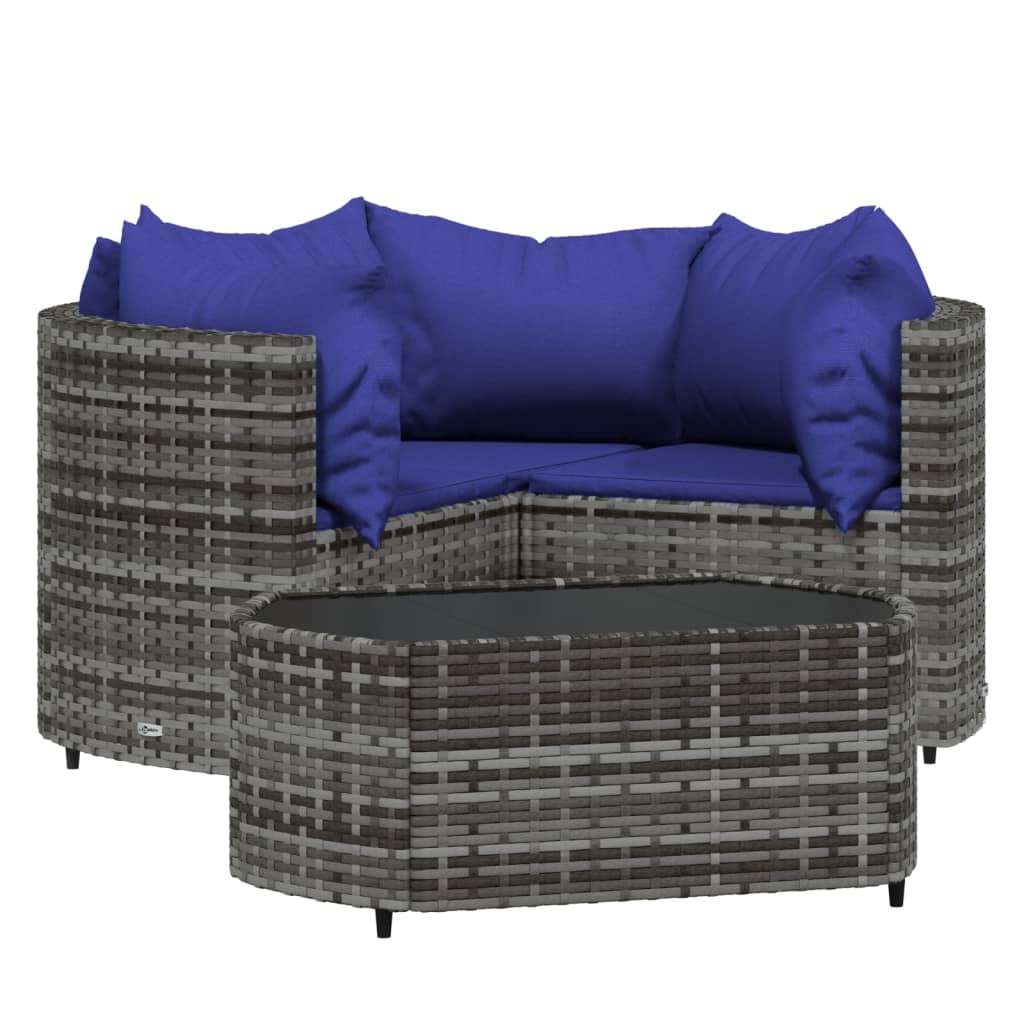 Set Divani da Giardino 4 pz con Cuscini in Polyrattan Grigio 319856