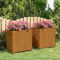 Fioriere con Gambe 2pz Ruggine 49x47x50 cm Acciaio Corten 823683