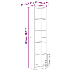 Libreria a 5 Ripiani Rovere Fumo 40x24x175 cm Legno Multistrato 816068