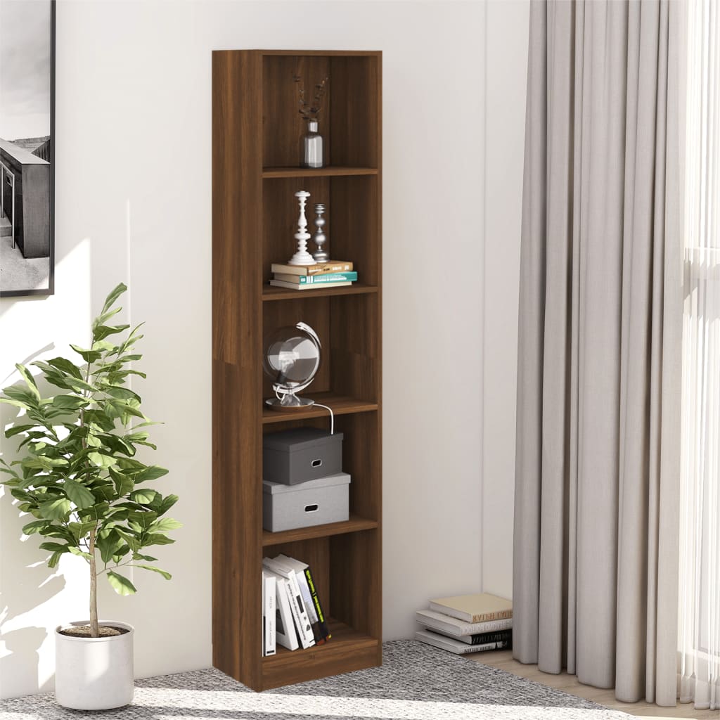 Libreria 5 Ripiani Rovere Marrone 40x24x175cm Legno Multistrato cod mxl 15068