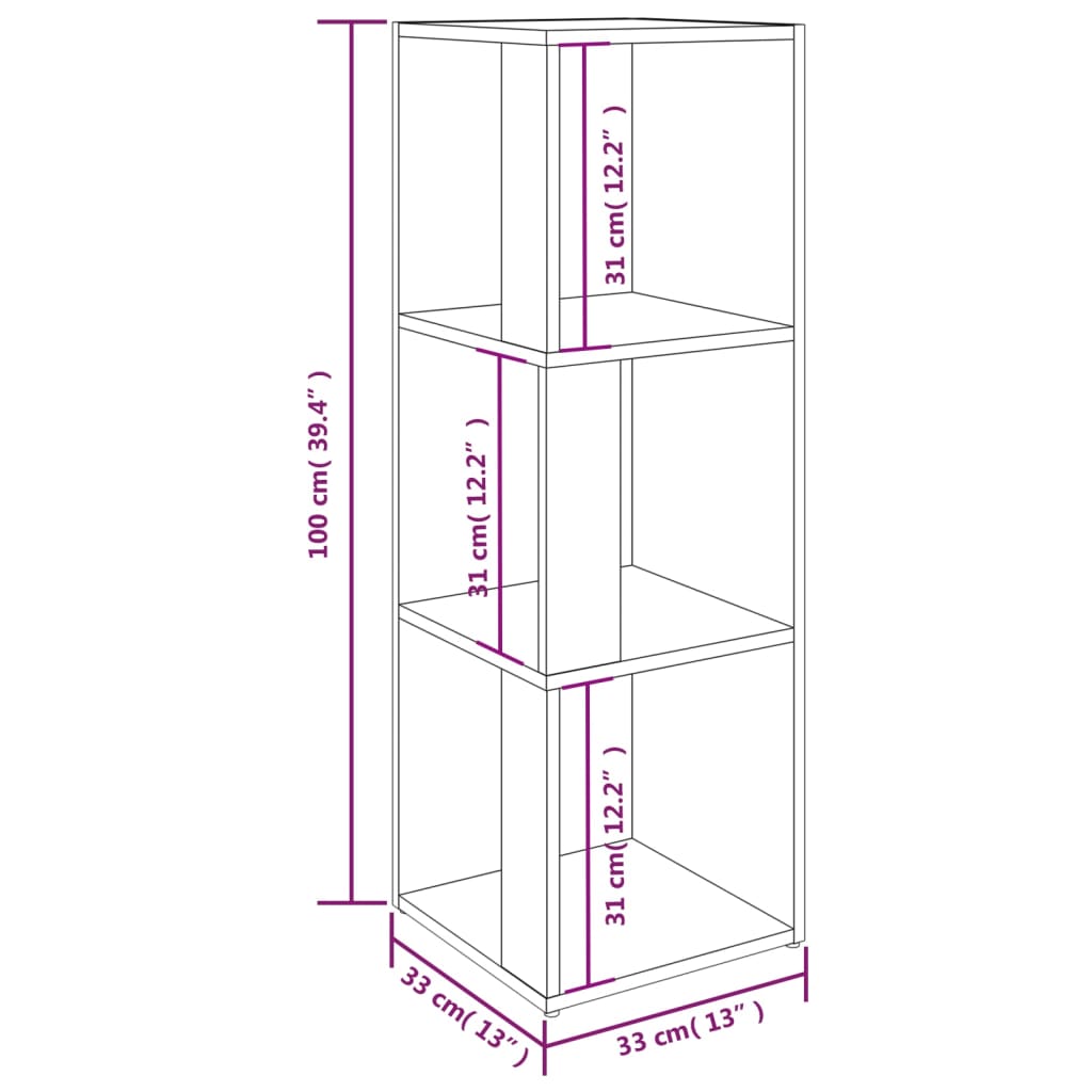 Scaffale Angolare Rovere Fumo 33x33x100 cm Legno Multistrato