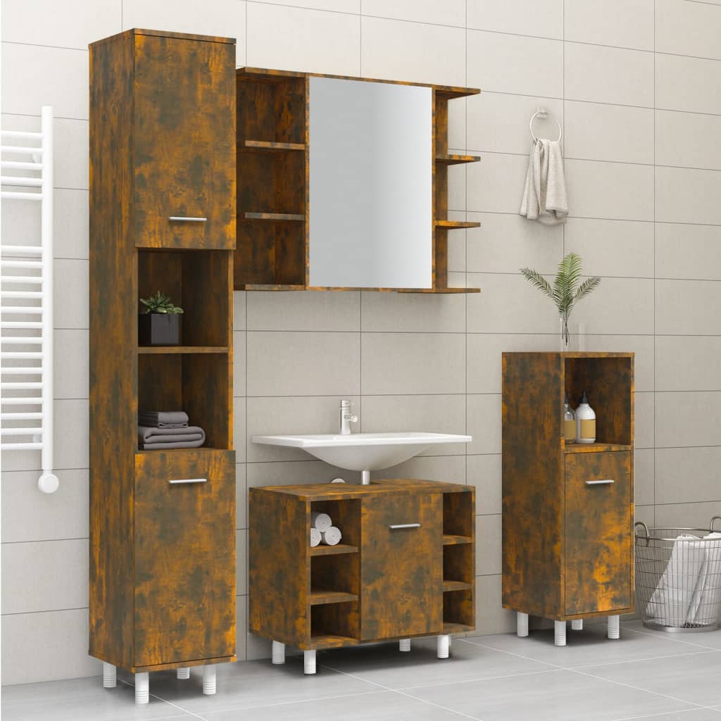 Armadietto Bagno Rovere Fumo 30x30x179 cm in Legno Multistrato