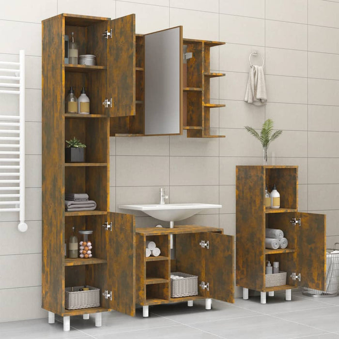 Armadietto Bagno Rovere Fumo 30x30x179 cm in Legno Multistrato