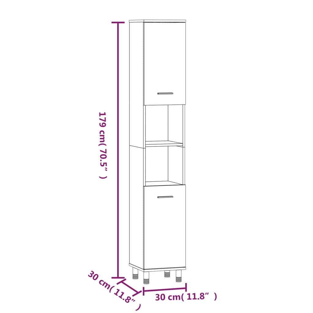 Armadietto Bagno Rovere Fumo 30x30x179 cm in Legno Multistrato 825831