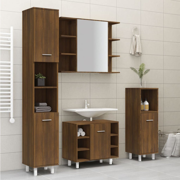 Armadietto Bagno Rovere Marrone 30x30x179 cm Legno Multistrato