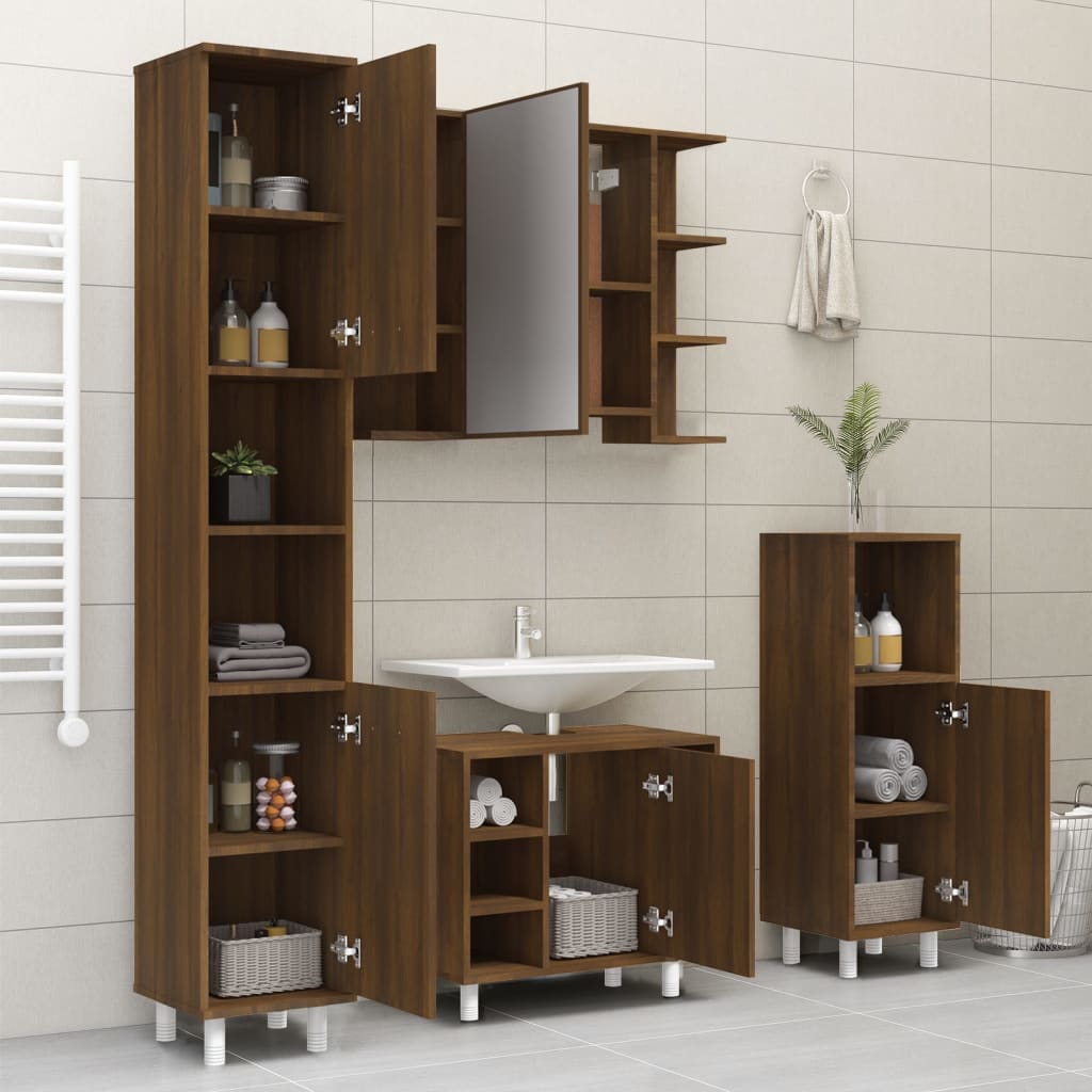 Armadietto Bagno Rovere Marrone 30x30x179 cm Legno Multistrato