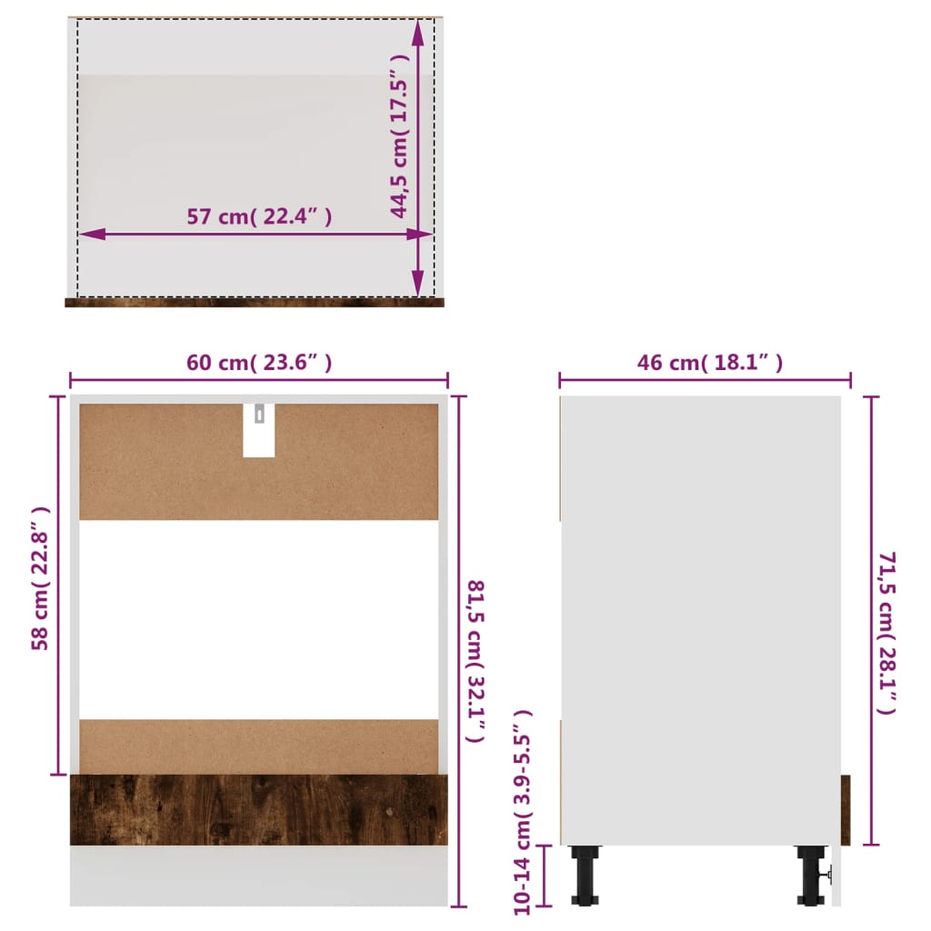 Mobile da Forno Rovere Fumo 60x46x81,5 cm in Legno Multistrato 825834