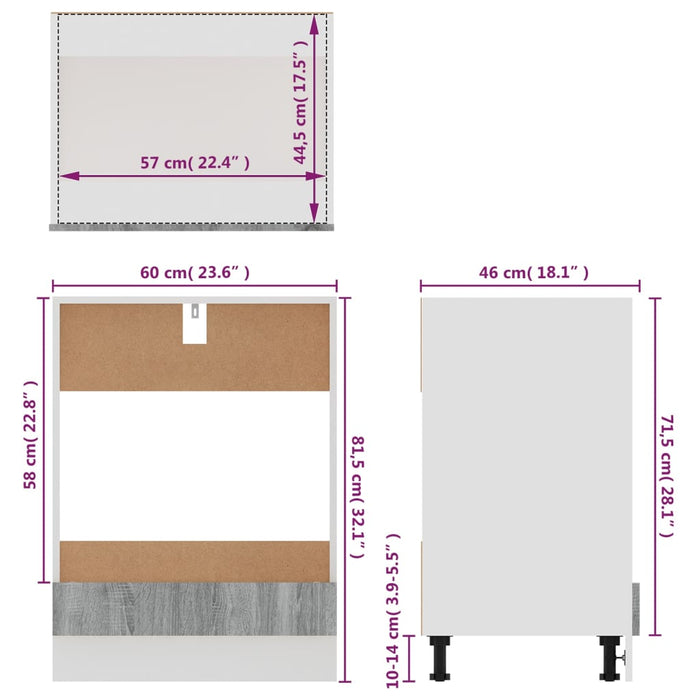 Mobile da Forno Grigio Sonoma 60x46x81,5 cm Legno Multistrato 825835