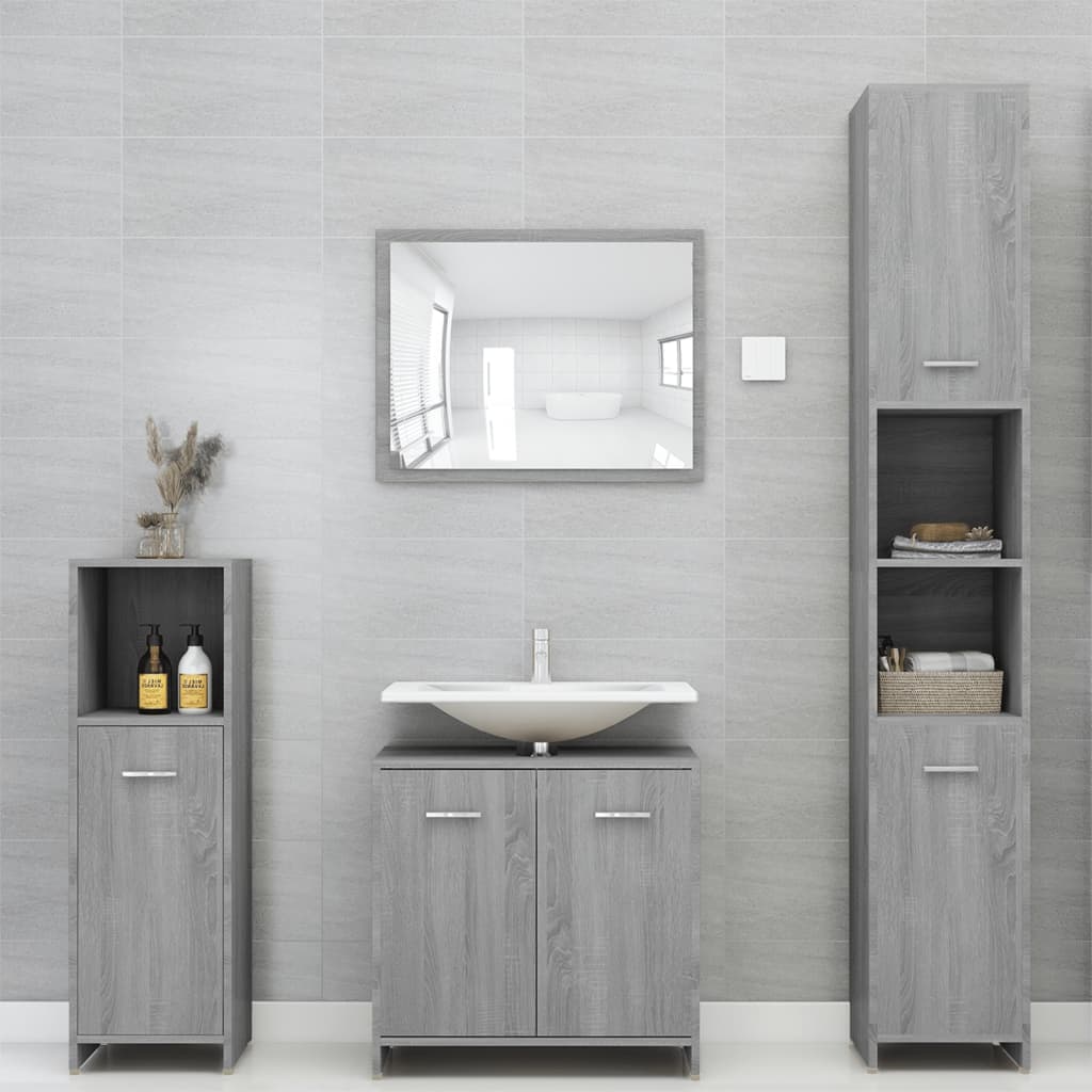 Armadietto Bagno Grigio Sonoma 30x30x95 cm in Legno Multistrato cod mxl 16359