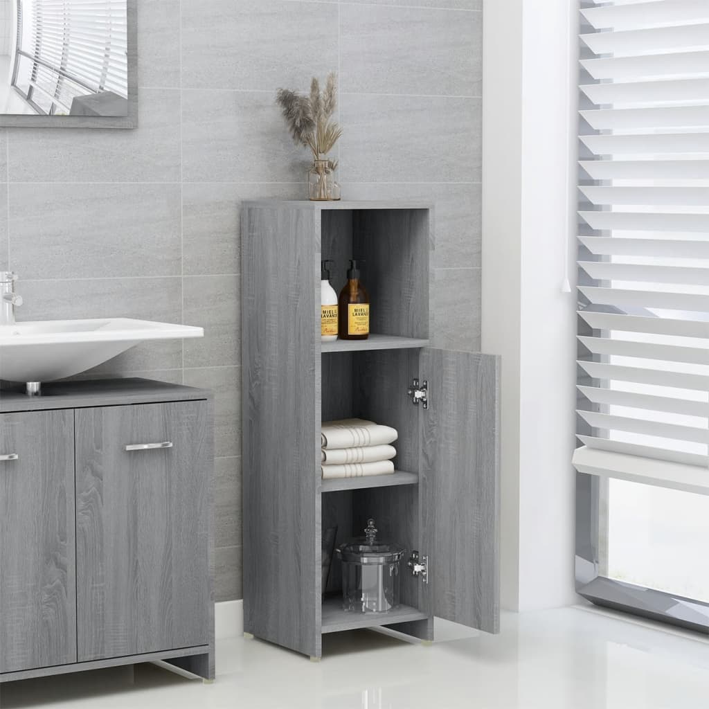 Armadietto Bagno Grigio Sonoma 30x30x95 cm in Legno Multistrato cod mxl 16359