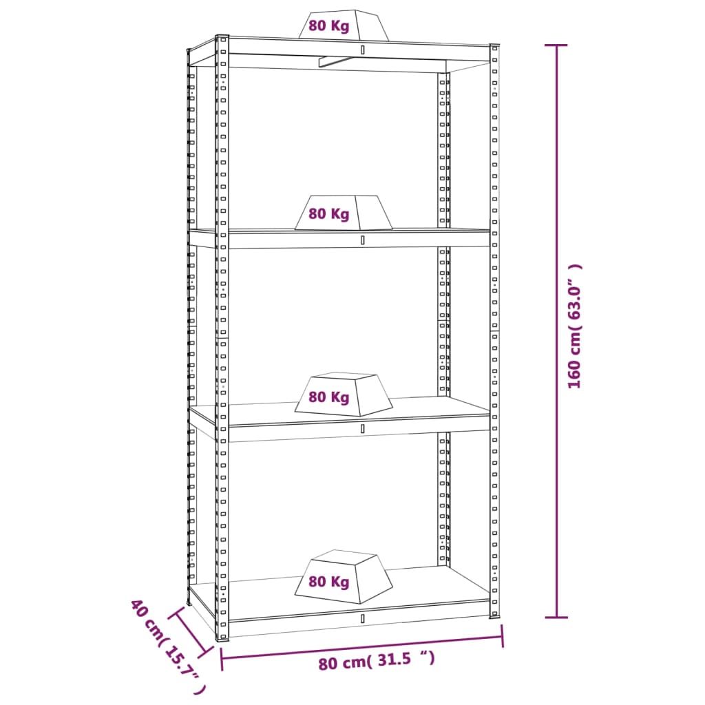 Scaffali a 4 Ripiani 4 pz Argento Acciaio e Legno Multistrato cod mxl 52054