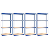 Scaffali a 4 Ripiani 4 pz Blu in Acciaio e Legno Multistrato cod mxl 40122