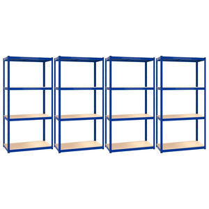 Scaffali a 4 Ripiani 4 pz Blu in Acciaio e Legno Multistrato cod mxl 40122