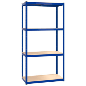 Scaffali a 4 Ripiani 4 pz Blu in Acciaio e Legno Multistrato