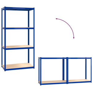 Scaffali a 4 Ripiani 4 pz Blu in Acciaio e Legno Multistrato