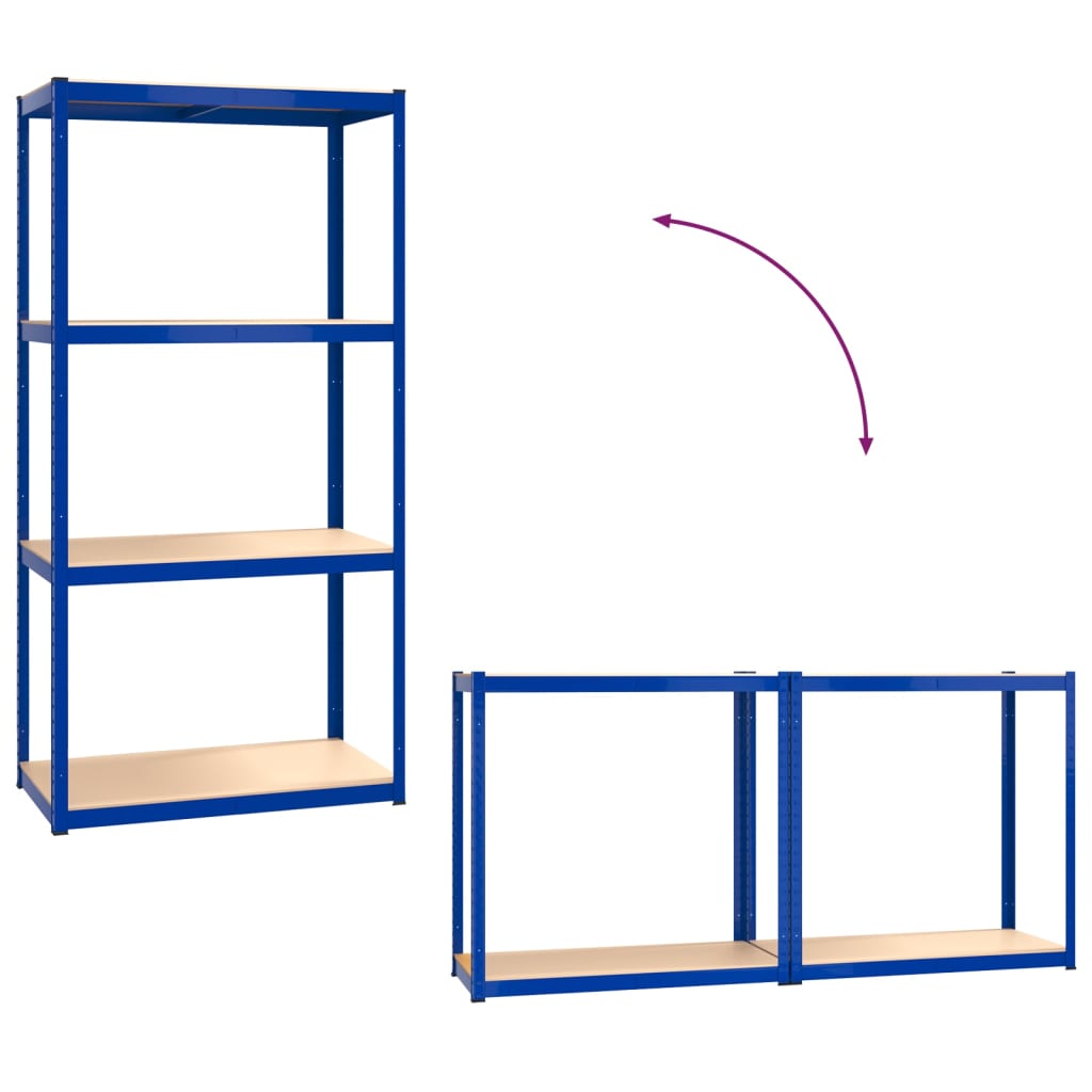 Scaffali a 4 Ripiani 4 pz Blu in Acciaio e Legno Multistrato cod mxl 40122