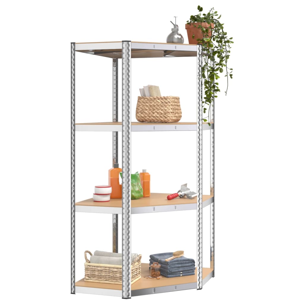 Scaffali a 4 Ripiani 3 pz Argento Acciaio e Legno Multistrato cod mxl 52224