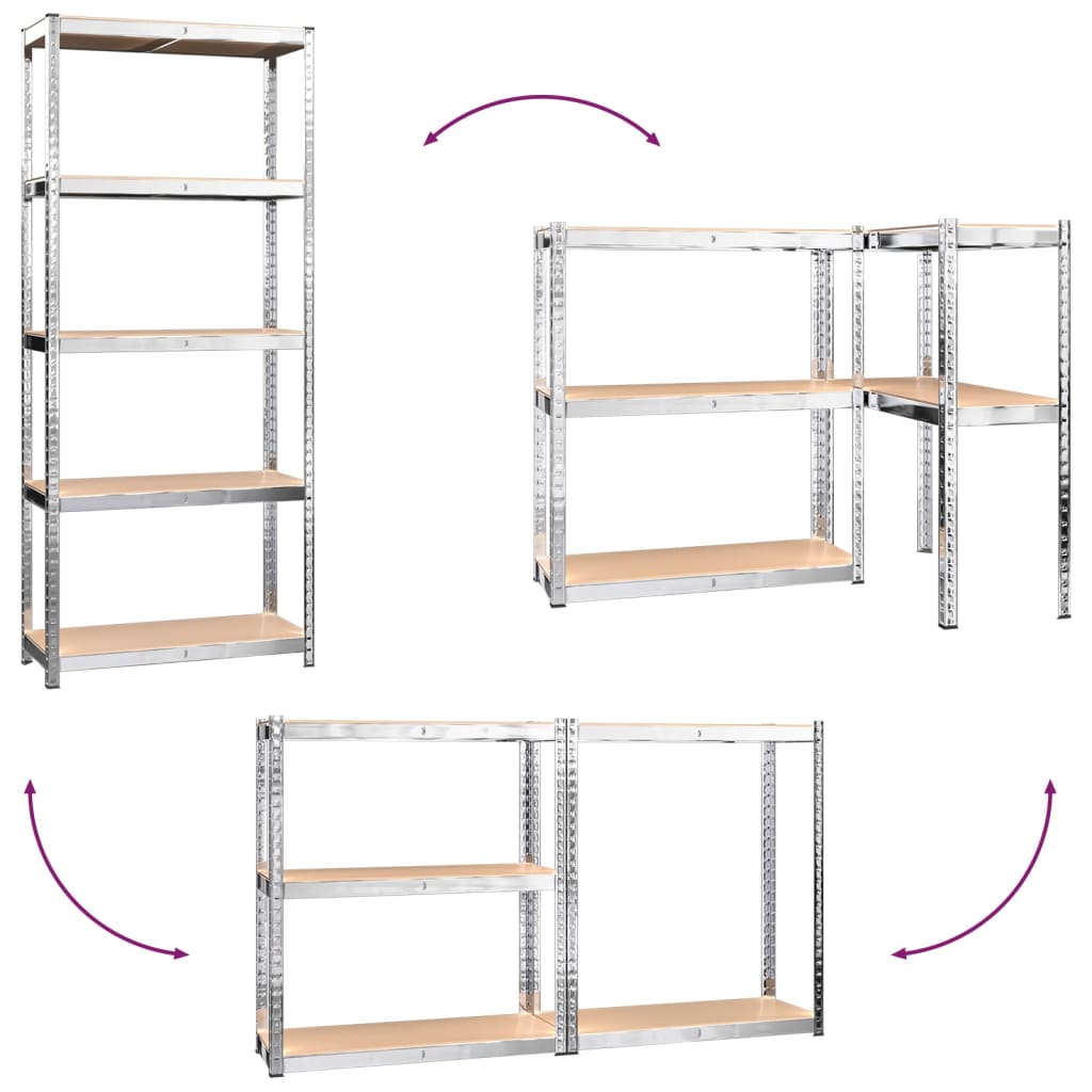 Scaffali 5 Ripiani 2 pz Argento in Acciaio e Legno Multistrato cod mxl 46701