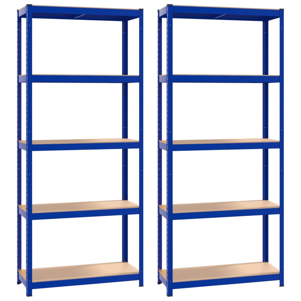 Mensole a 5 Ripiani 2pz Blu in Acciaio e Legno Multistrato 3154157