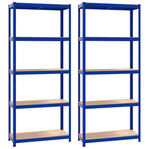 Mensole a 5 Ripiani 2pz Blu in Acciaio e Legno Multistrato 3154157