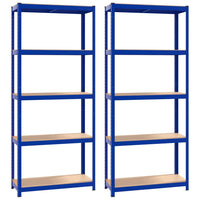 Mensole a 5 Ripiani 2pz Blu in Acciaio e Legno Multistrato cod mxl 51674