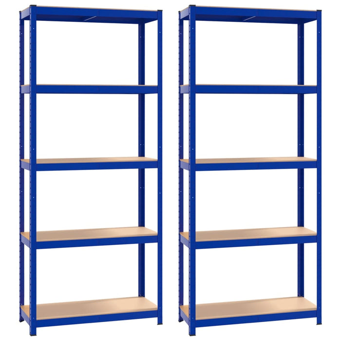 Mensole a 5 Ripiani 2pz Blu in Acciaio e Legno Multistrato cod mxl 51674