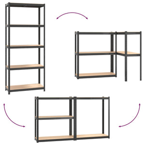 Scaffali 5 Ripiani 2 pz Antracite Acciaio e Legno Multistrato 3154159